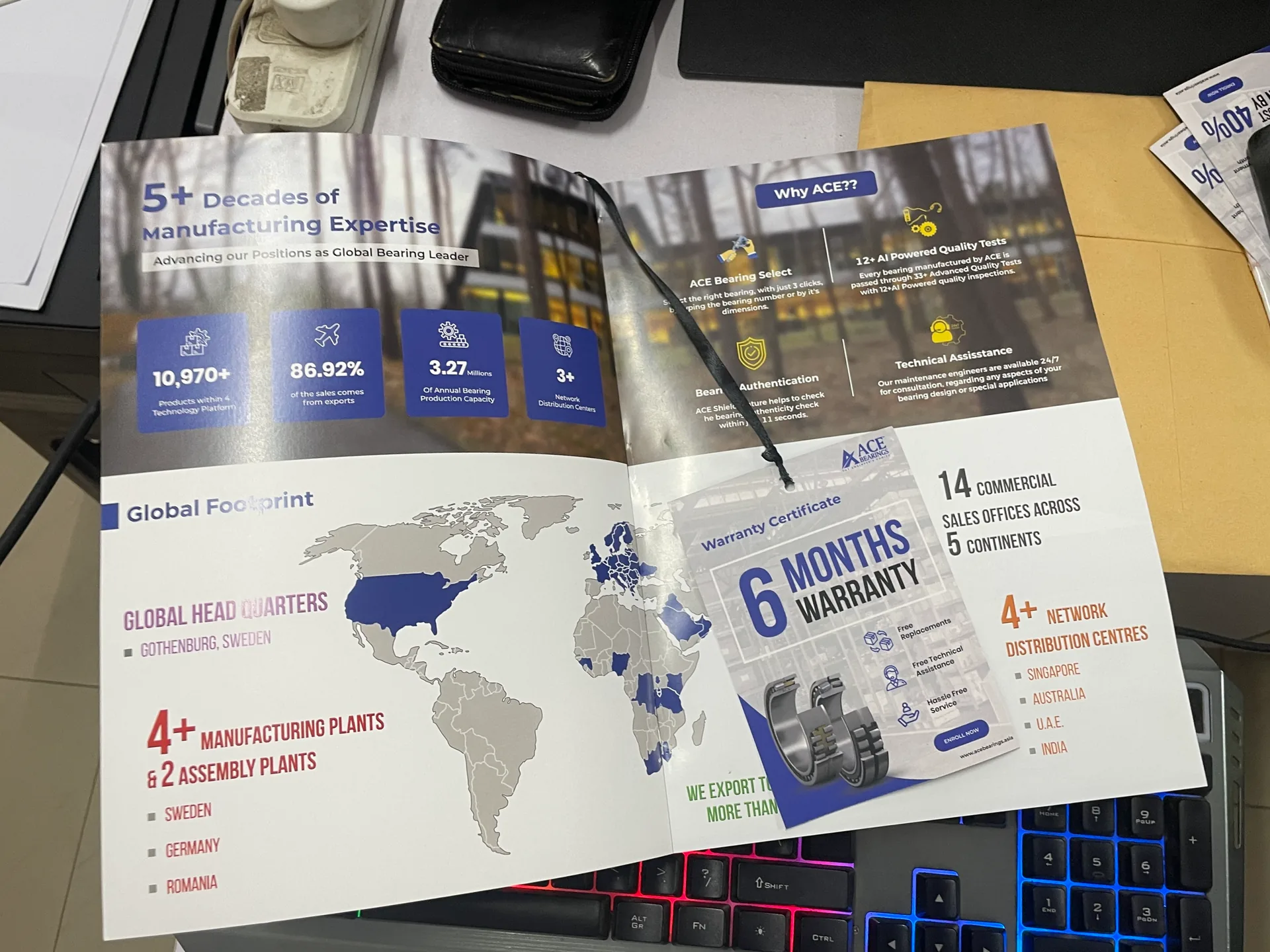 Stearling Enterprises printed brochure showcasing global manufacturing footprint