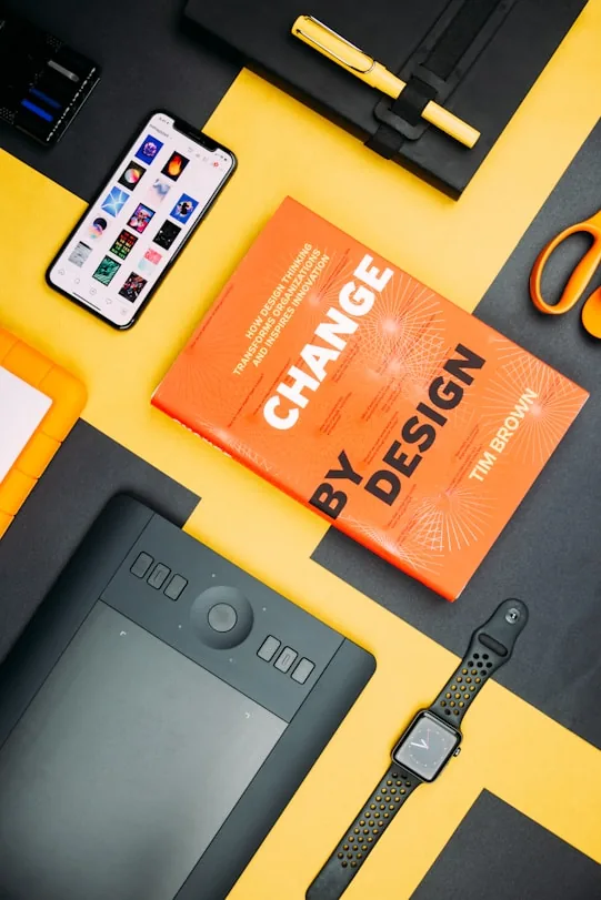 Custom-printed design book with branded merchandise
