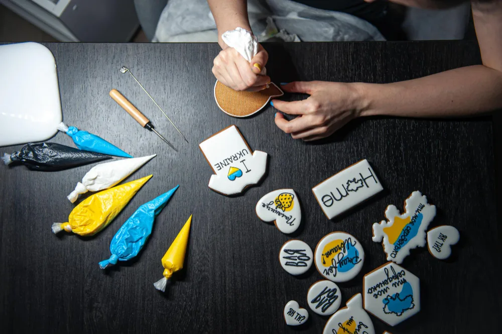 Custom promotional merchandise being crafted